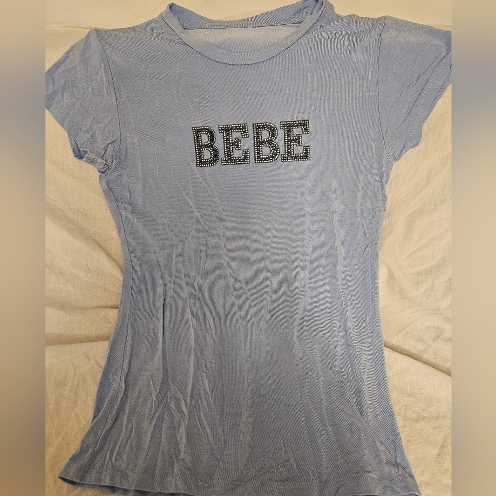 Bebe Women's Light Blue Tee with Studded Logo